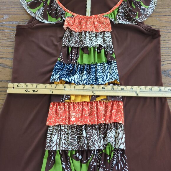Uncle Frank Multicolor Ruffle Cap Sleeve ruffled tiered front bohemian dress M - Picture 13 of 16